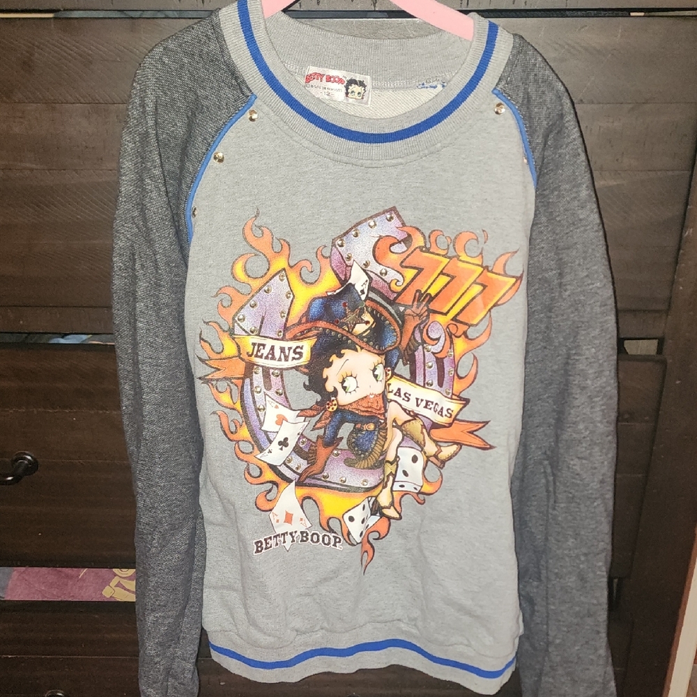 Betty Boop Kids Long Sleeve Tee - Gray and Blue